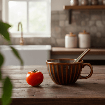 Brown Soup Bowl with Spoon