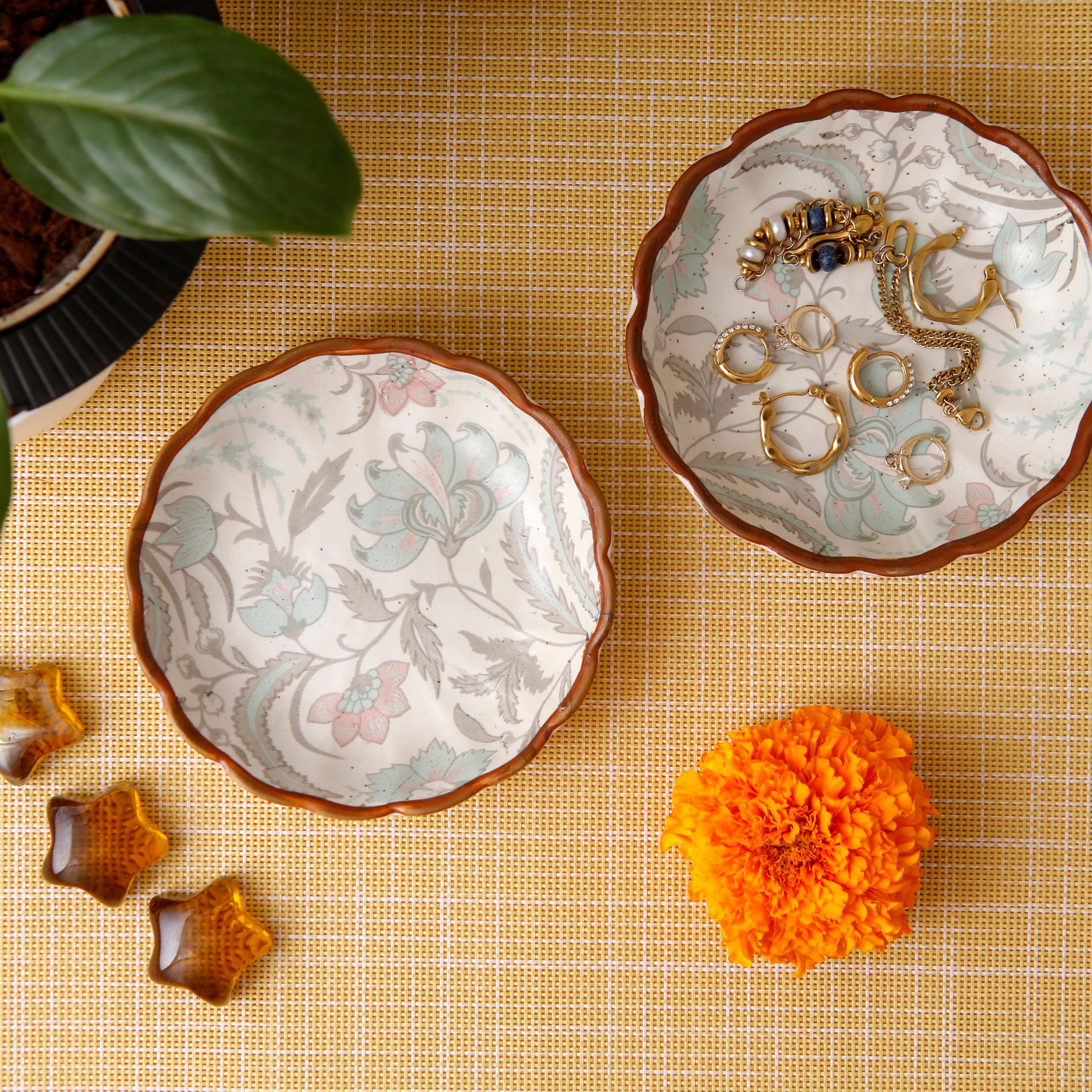 Green Flower Chaat Plate (Set of 2)