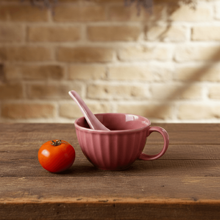 Pink Soup Bowl with Spoon
