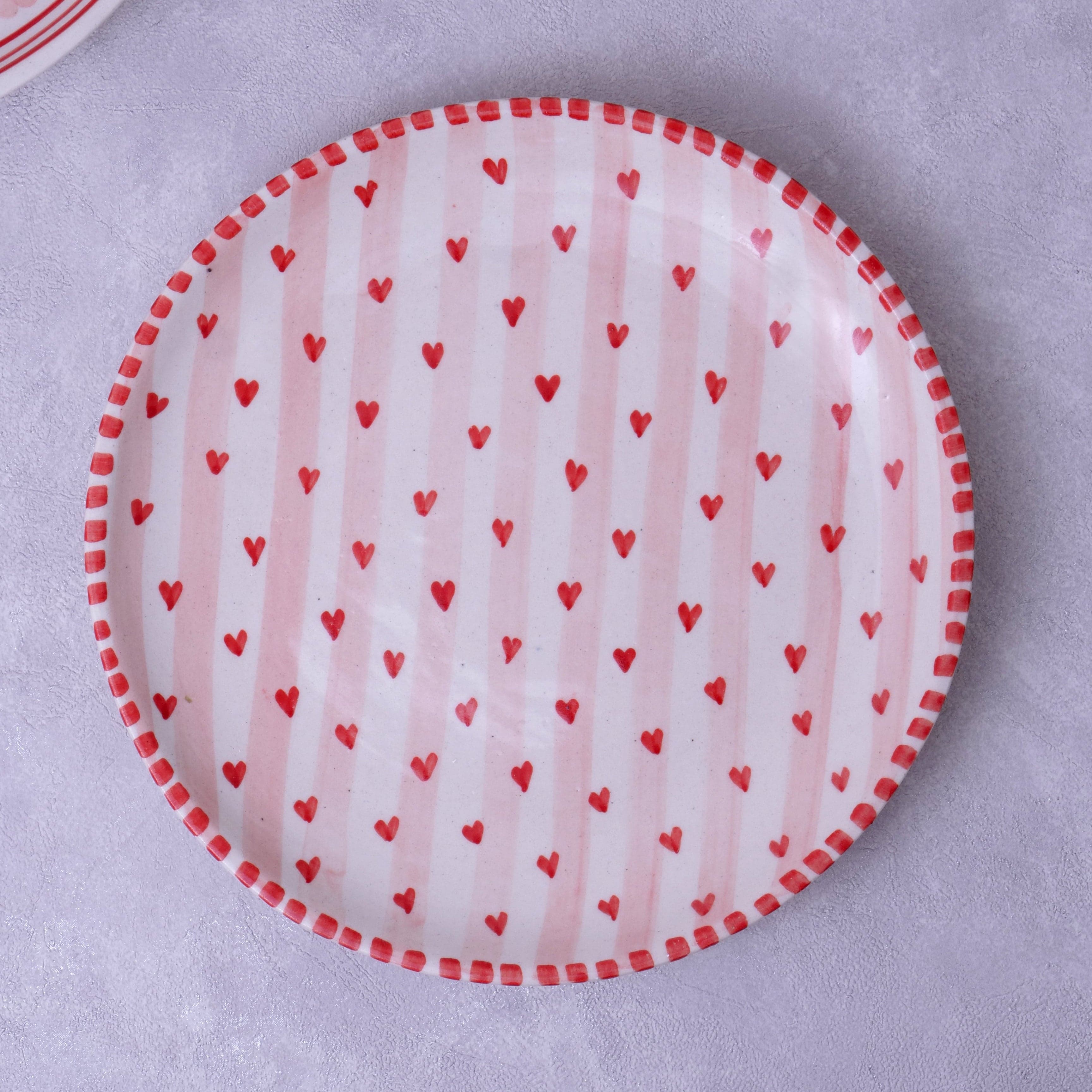 Red Heart With Stripes Quarter Plate
